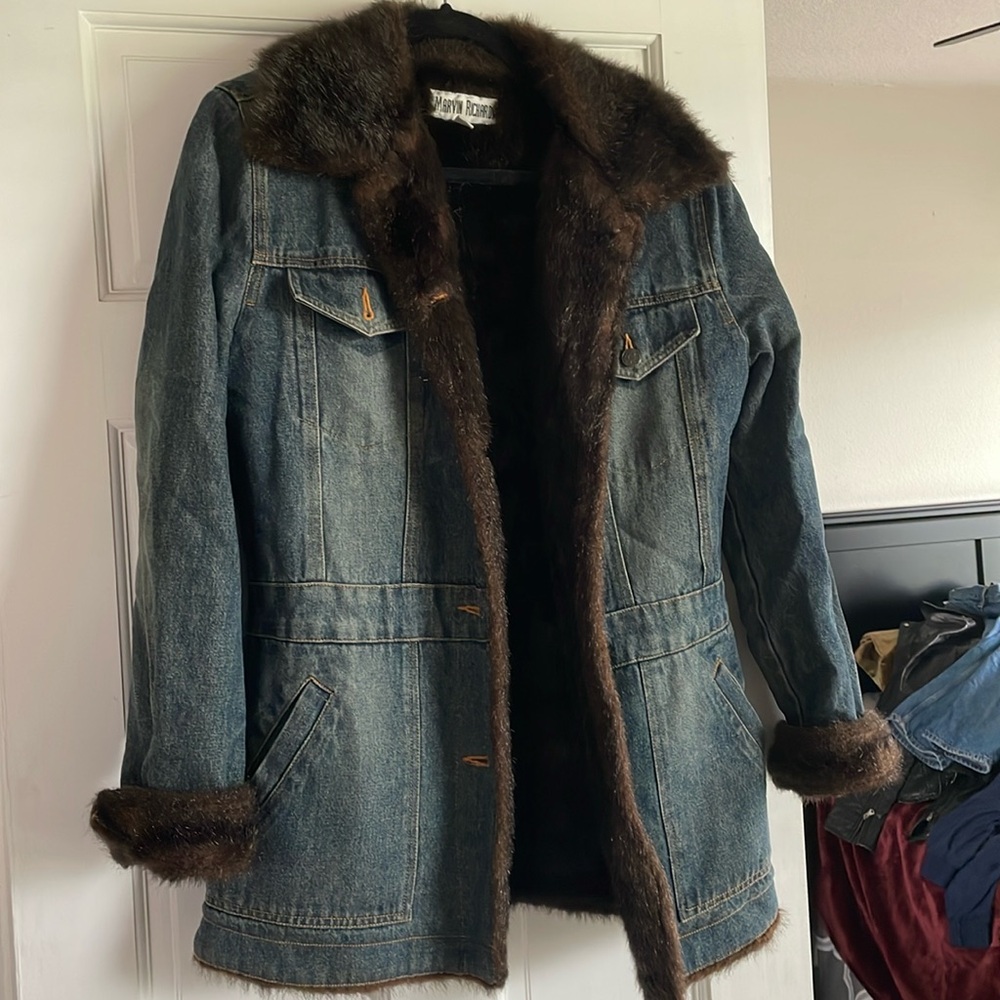 Marvin Richards 90s Denim and Faux Fur Trim Coat - Authentic Vintage
